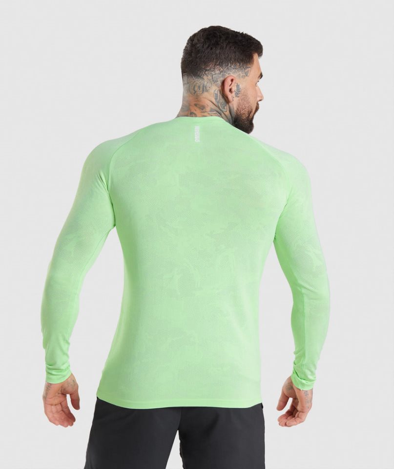 Men's Gymshark Geo Seamless Long Sleeve T-Shirts Light Green | NZ 7SUPDC